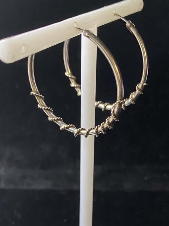 Jewelry - .925 Sterling Silver Large Hoops with Rope Design